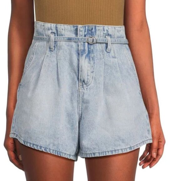BlankNYC Pay Back Pleated High Rise Denim Shorts with Belt Blue Size 28 NWT - Picture 1 of 11